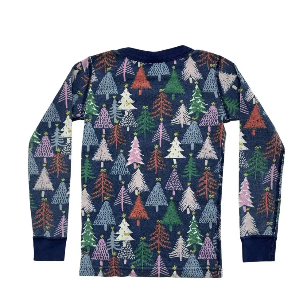 HANNA ANDERSSON Blue Holiday Trees Pajama Top Size 6-7 120 Kids Winter Muticolor